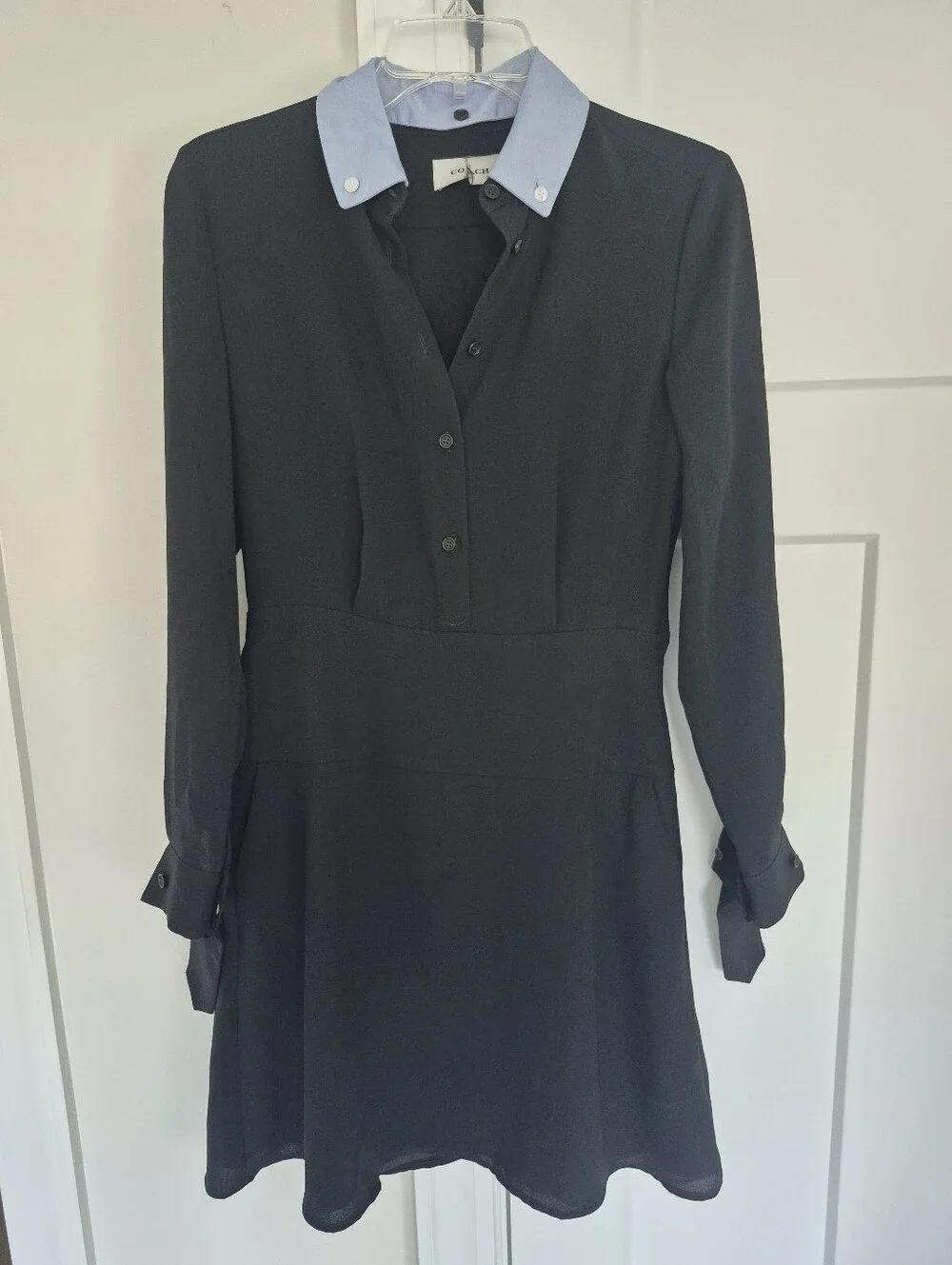 COACH Shirt Dress Black With Blue Detachable Collar Size 2